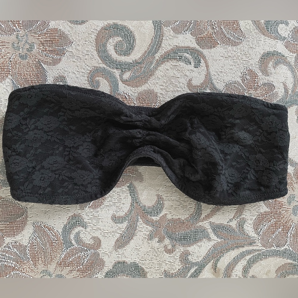 Victorias Secret PINK Black Lace Bandeau Bra Strapless size S